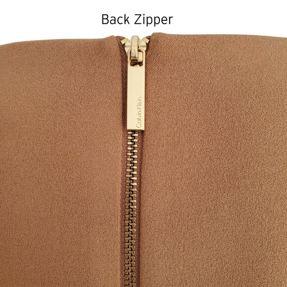 Calvin Klein NWT Career Dress Tulip Hem Tie Front Short Sleeve Deep Tan Size 4 - Picture 5 of 16